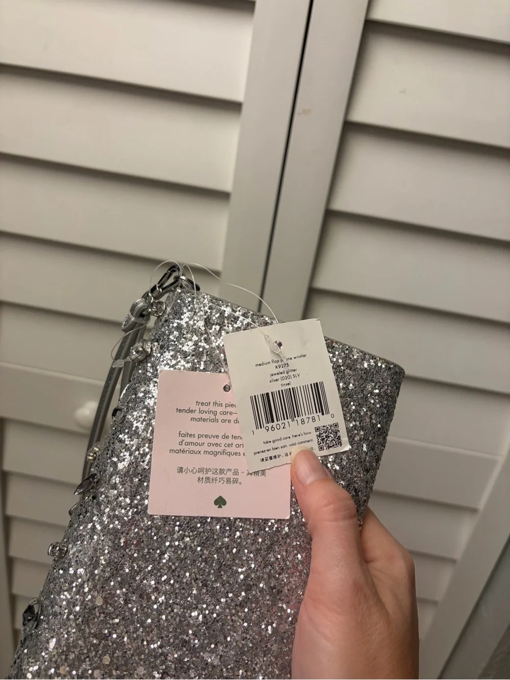 kate spade silver crystal-embellished glitter wristlet